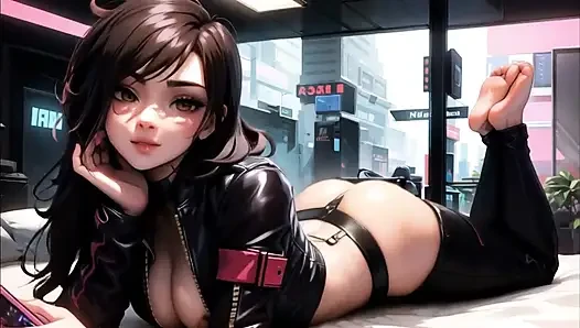 Cyberpunk Motorcycle Chick Rendez-Vous at the High Rise Hotel AI