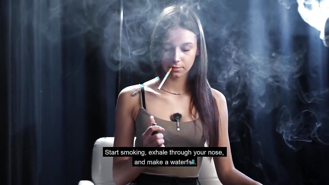 Calm Solo Smoking Session in Studio with Soft Smoke and Direct Eye Contact