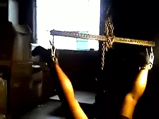 sluT strung up on spreader bar squirting Heels Stockings