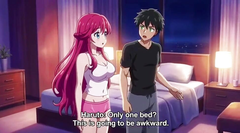 Stepsister share bed with stepbrother in hotel and seduce him