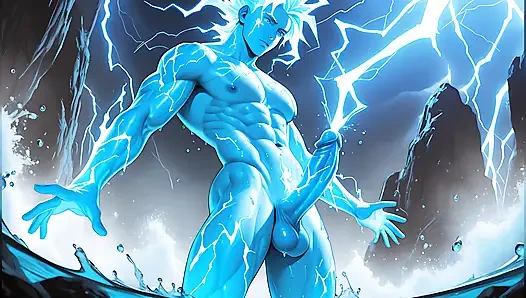 Lightning Elemental Solo Boy Jerking Erect Dick with Electric Glow