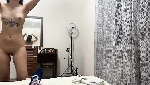 A beautiful skinny girl gives a sloppy blowjob and gets cum in her pussy
