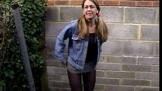 Milf with glasses has to pee