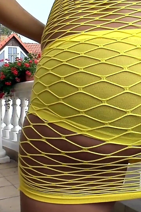 Beautiful Czech Girl with Big Tits Shows Her Yellow Outfit
