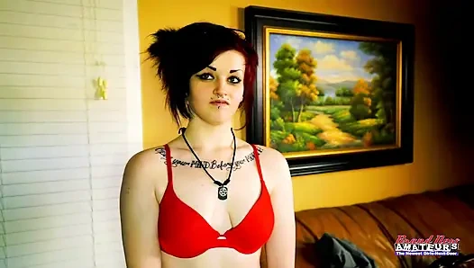 Petite Inked Brunette Coed Marcie  Dildo Toy Play Intense Solo Orgasm!