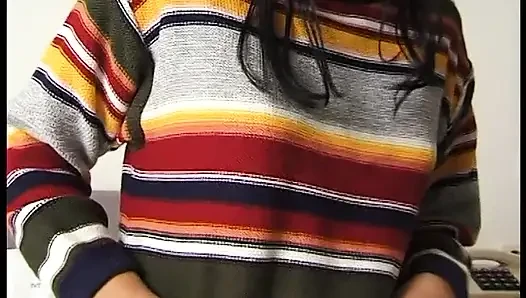 Cute teen brunette playing with dildo and cock