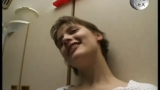 Busty brunette masturbating before handjob and doggystyle
