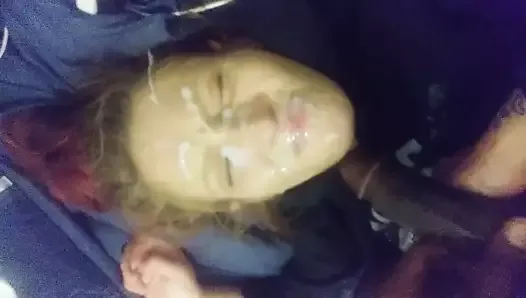 Cumshot on white chick face