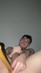 Slut cums while fucking his ass with a bat