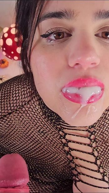 Latina Puts Her Red Lipstick on to Suck His Cock