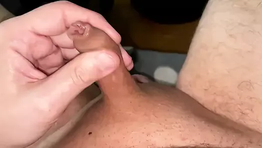 play and jerk off with my small foreskin cock