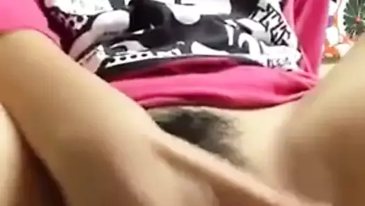 Asian fingering hairy pussy