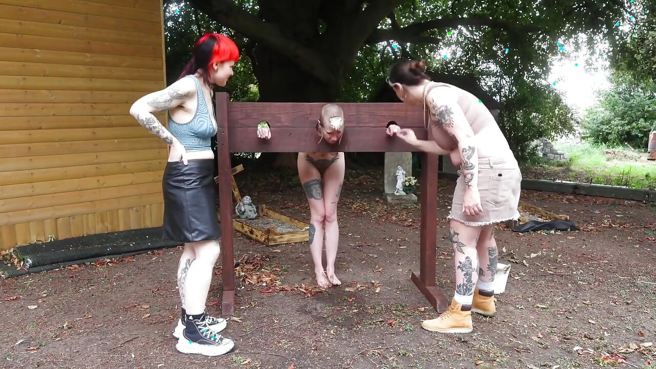 Naked Humiliation Girl Is Put in Stocks & Degraded