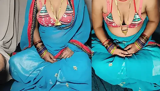 Istri seksi desi bikni panas dan seks memek panas saree sky blue