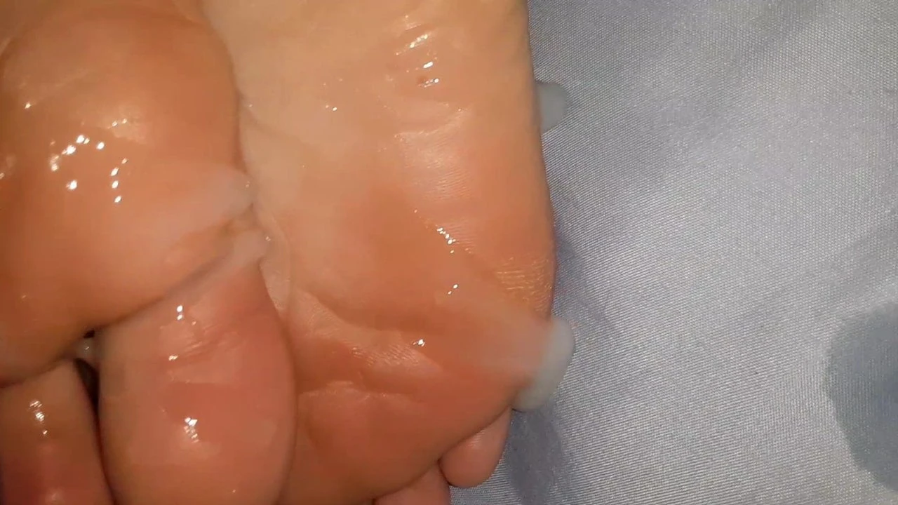 Jerking and cumming all over my girls feet at night
