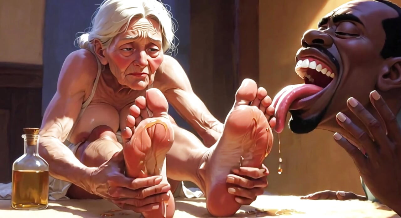 Old Granny Foot Worship - Man Licking Oiled Wrinkled Soles