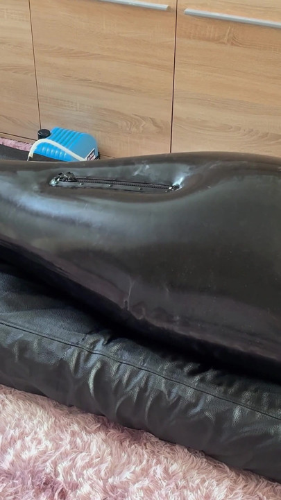 Wife Punishes Her Slave in Full-body-inflate Latex Bag - Estim - Restricted Breathing - Bagged