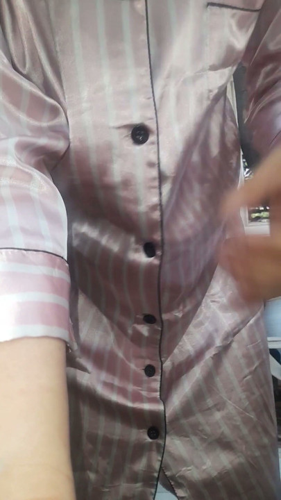 Satin Pajamas Dress Fetish Crossdresser Masturbation Cum | Clip 1