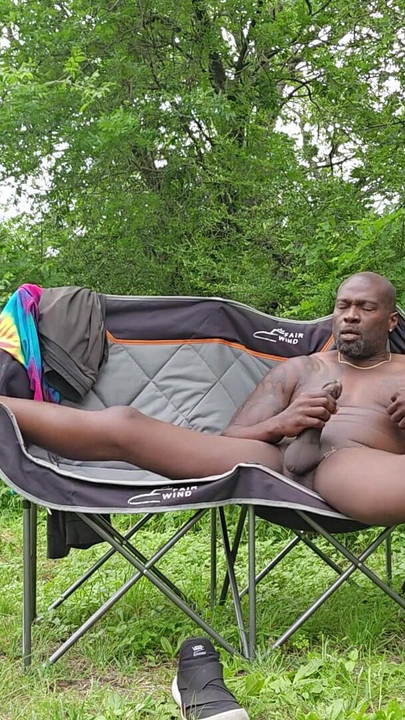 Captivating moment from "Sir Maxximus stroking his Big Black Dick in the Woods"