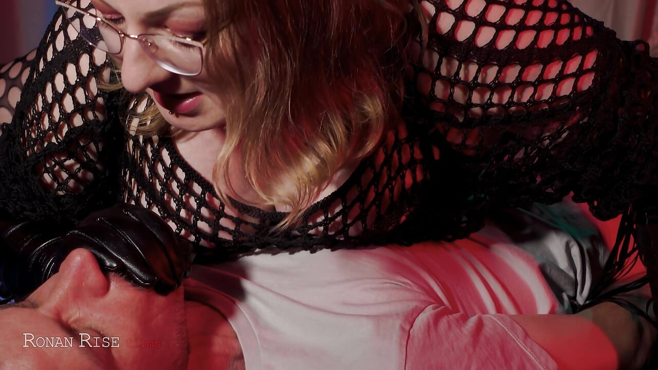 Latex Queen with Huge Tits & Ass Uses Slave's Face & Cock Then Drains Cum in Gloves