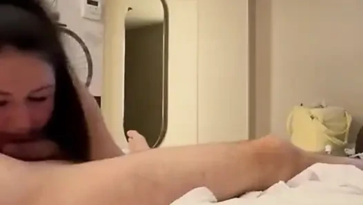 MILF in Blue Outfit Jumps on His Dick and Then Gets Aggressively Fucked in Her Mouth