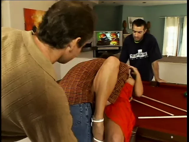 Blonde in red lingerie crouches atop cock while sucking