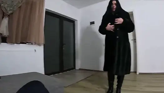 Slutty Mature Deepthroat & Cum Play on My Black Coat