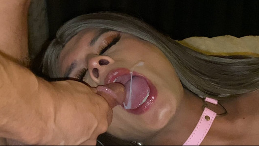 Cute Sissy swallows cum