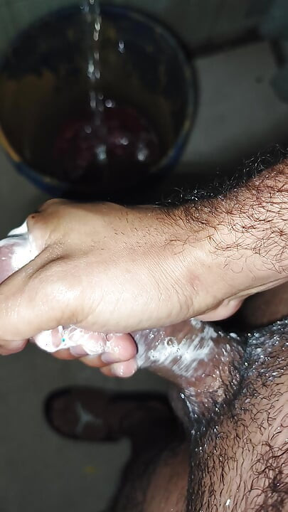 Hairy skinny man masturbates in pope's shower while not at home