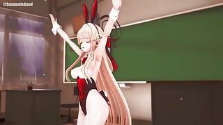 Asuma toki bunny 风格的性爱和舞蹈蓝色档案 Hentai 红色衣服颜色编辑 smixix