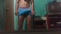 Young Latino masturbates dancing alone in his room to be recorded during the act