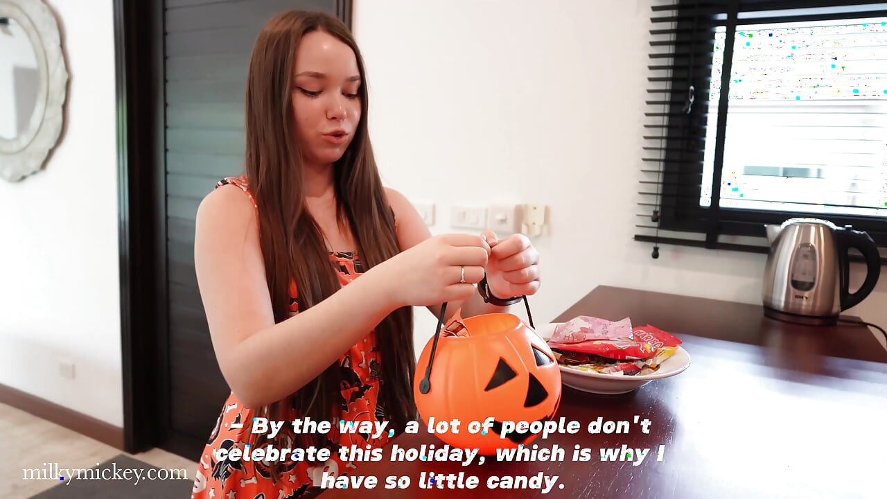Pretty girl collects candy to fuck.