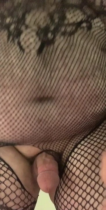 Chubby sissy nearly cums from anal