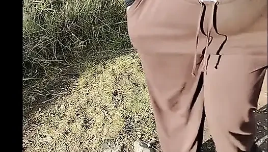 Stepmom in transparent t-shirt showing off in public.