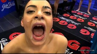 Bukkakes cumshots and facials on two horny sluts