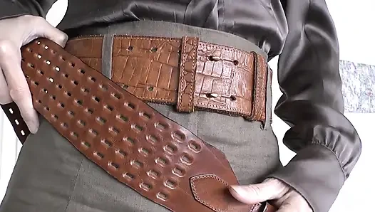 Aufregender gürtel fitting mit einem leinenrock, teil 1, lady victoria Valente