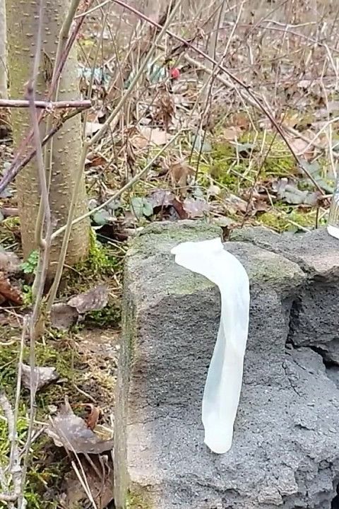 Making Cum From Two Filled Condoms After I Was Fucked Outdoors and My Jerk off After Cum Eating