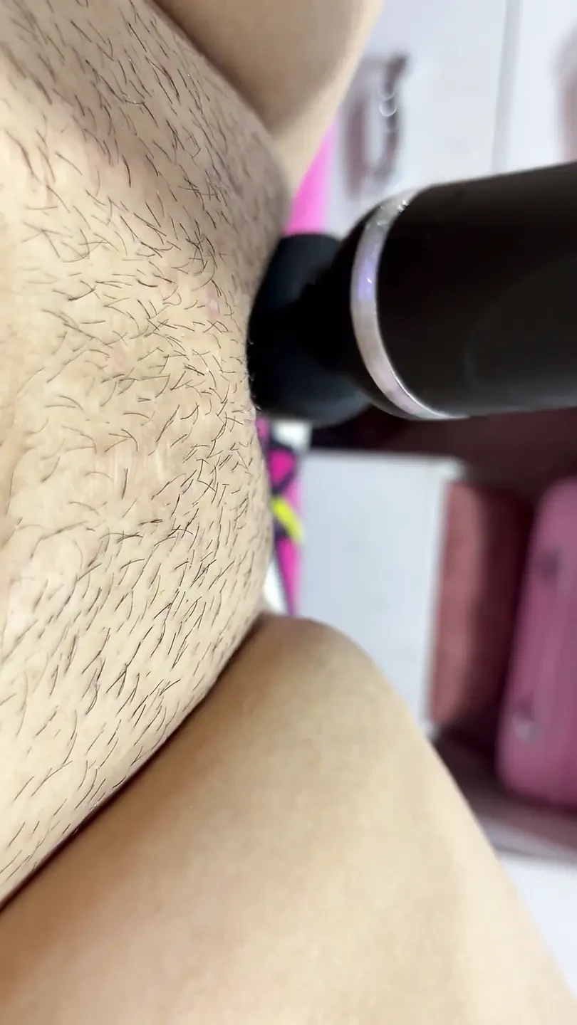 Hot mom plays with her vibrator in her delicious hairy pussy