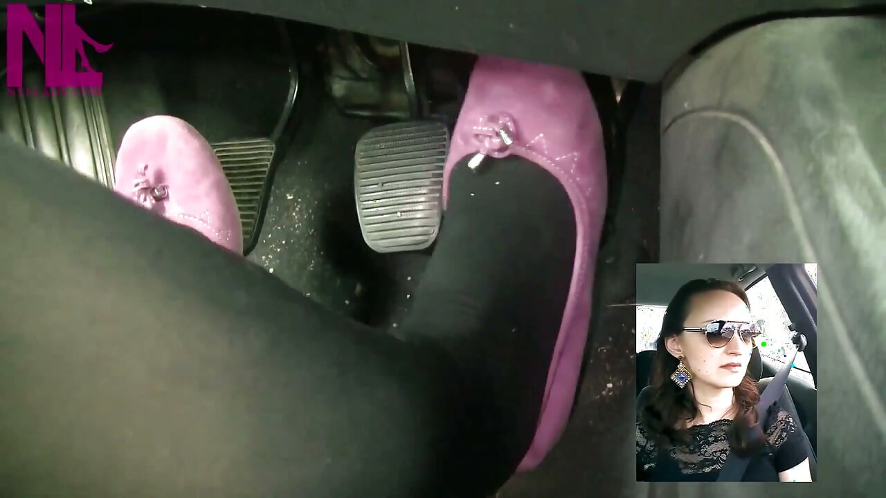 Driving in Black Thick Nylons and Pink Flats