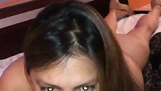 Hot MILF sucking cock like a whore all the way down in her throat