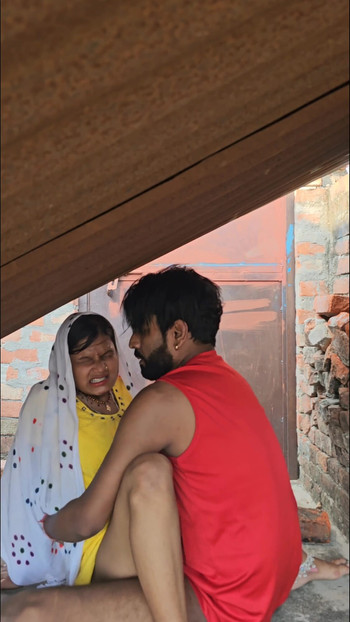 Emotional moment from "Desi village butiful sali ko jija ne छत pe pela"