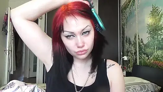 Brushing my hair with little and big brush and by long nails
