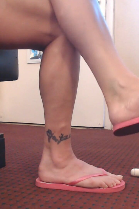ASMR pink striped filthy flip flops