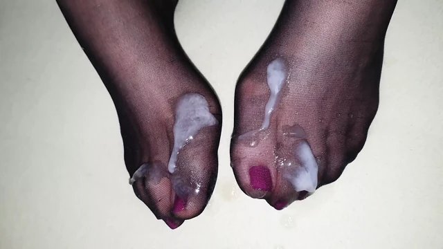 Big cumshot on Wife's nylon feet