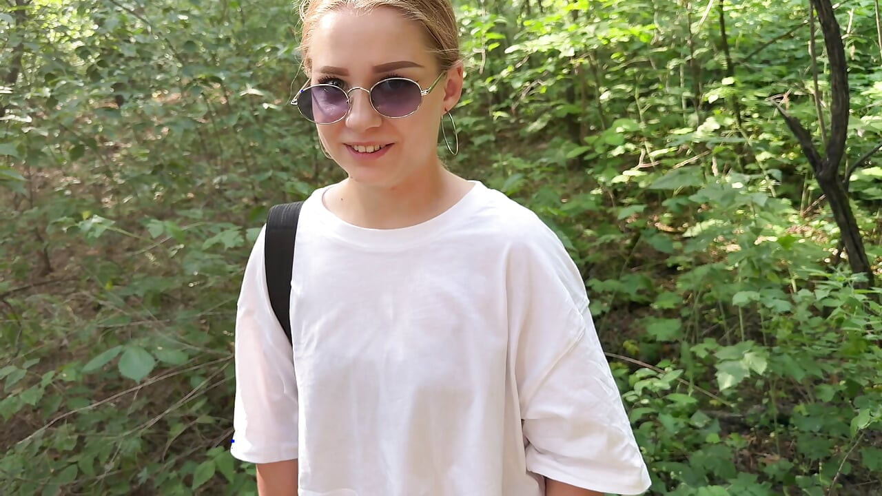 Live content from a walk and pleasant sex in the forest in public