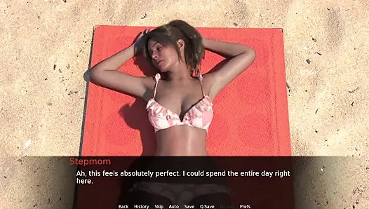 Stepson Applying Sunscreen On Stepmom Body On Beach And Massaging Her Boobs