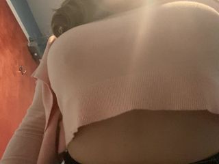 Sexy Latina shows off dark nipples at work