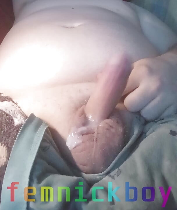 Laying in my bed, jerking my uncut cock and cumming