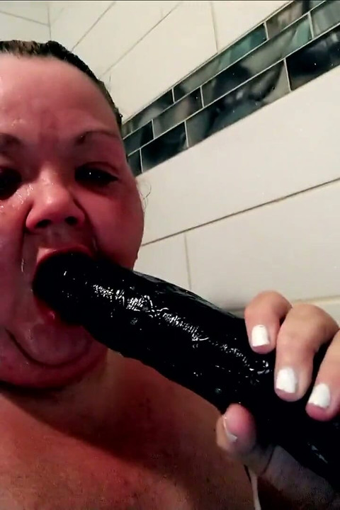 BBW MILF Throat Fucked BBC Dildo in the Shower