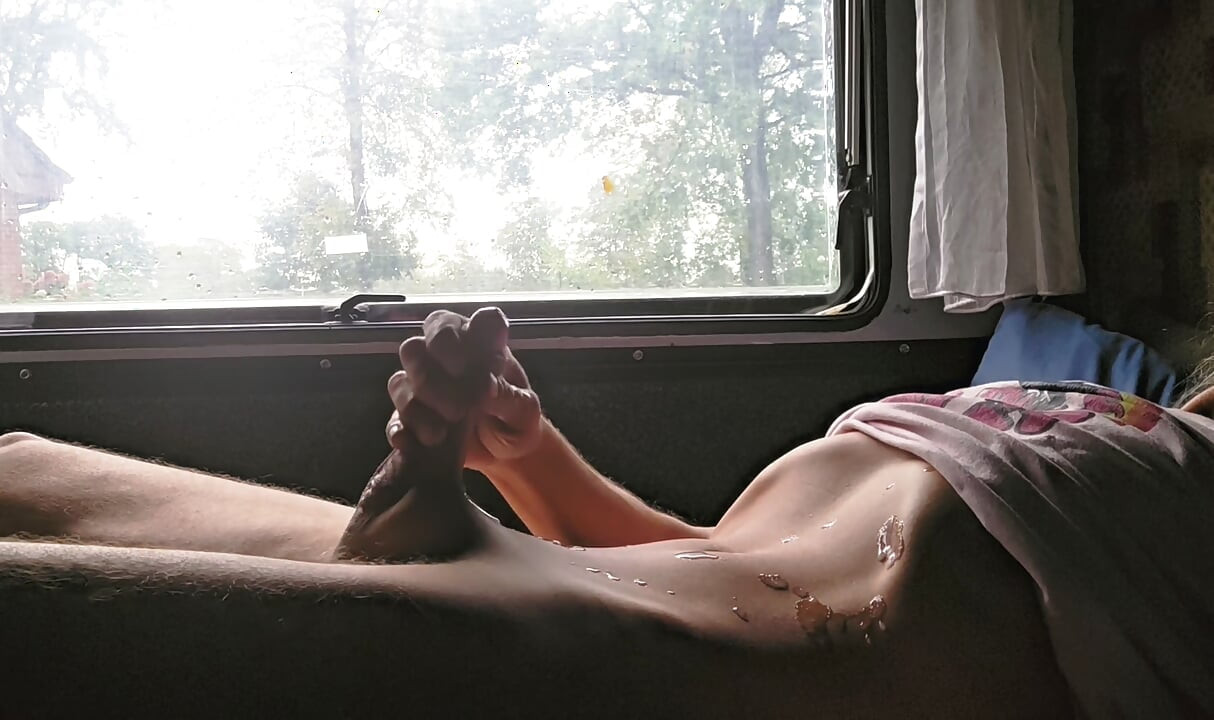 Skinny boy jerking off to Huge cumshot on his belly